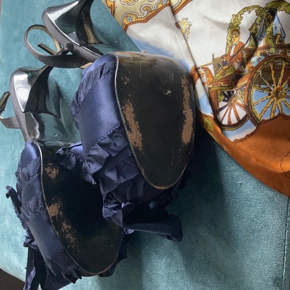 Bruno Frisoni navy satin platform sling back pumps - Picture 4 of 4